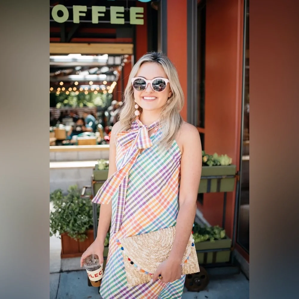 J. Crew Tie Neck Rainbow Gingham Dress - 4